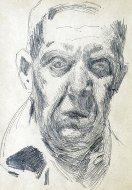 Stanisław Kamocki, Autoportret w ujęciu en face (ołówek na papierze)