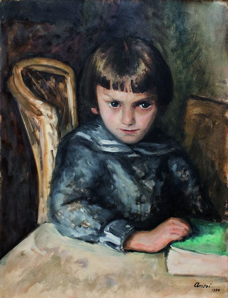 Irena Weiss (Aneri) 1920, Portret Chłopca, olej na tekturze